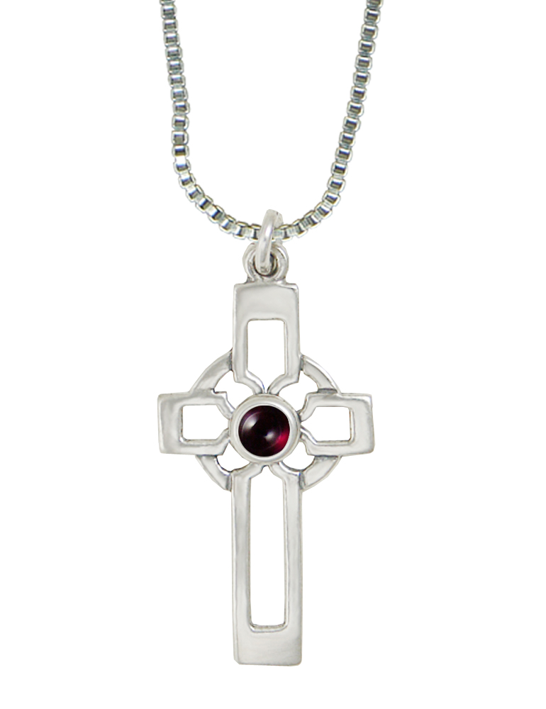 Sterling Silver Celtic Cross Pendant With Garnet